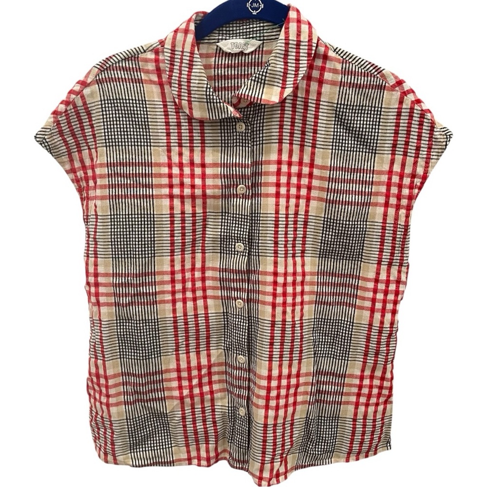 TOAST UK - Plaid Button-Up Blouse - Red and Black
